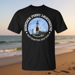 Camiseta del Faro de Montauk, Unisex para Adultos, Manga Corta, Cuello Redondo, Impresión Serigráfica, Camiseta Promocional, East Hampton, Nueva York - Product Image 3