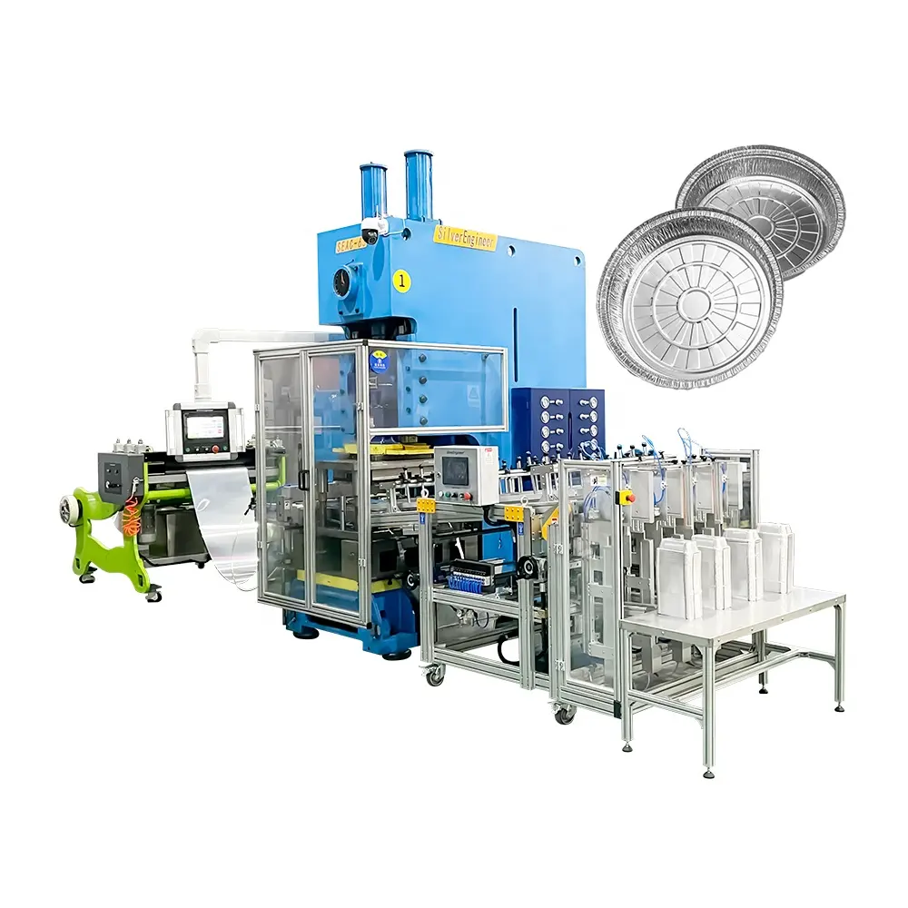 Automatic 63 ton aluminum foil/tray/pans/dishes/bowl/cup/plate disposable foil container manufacturing machine
