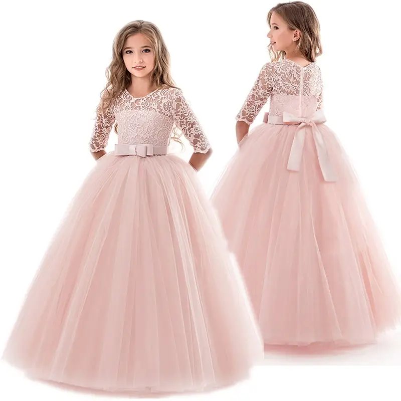 Teenage Girls Dress Summer Children's Clothing Party Elegant Princess Long Tulle Baby Girls Kids Lace Wedding Ceremony Dresses