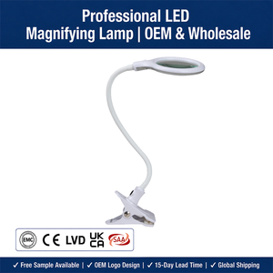 โคมไฟขยายแบบหนีบคอห่านปรับได้ พร้อมไฟวงแหวน LED ปรับความสว่างได้ สำหรับงานตรวจสอบความงามและโต๊ะทำงาน - Product Image 1