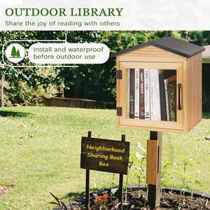 Venta al por mayor pequeña biblioteca caja de madera al aire libre impermeable caja de libros gabinete de madera <span class=keywords><strong>para</strong></span> compartir libros - Product Image 1