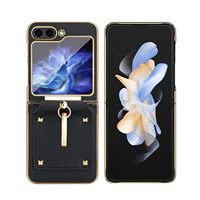 Étui en cuir avec anneau métallique et protection de charnière pour Samsung Galaxy Z Flip 8 7 6 5 4 3, étui de protection antichoc