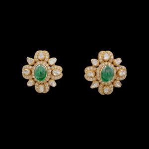 Luxury 14K Gold <b>Emerald</b> Polki Diamond Floral <b>Stud</b> Earrings Traditional Kundan Style Bridal Jewelry for Women Gift - Product Image 2