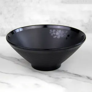 SEBEST grosir kustom mangkuk ramen Korea melamin hitam 5/6/7/8/8, 5 inci mangkuk mie Korea melamin