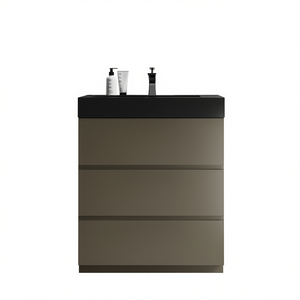 Modern Bathroom Vanity 30 Inch Gray <b>Freestanding</b> <b>Large</b> Storage Ceramic Basin Matte Black Faucet - Product Image 1