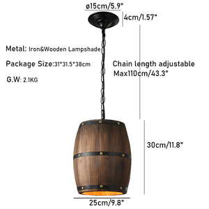 Ăn uống nhà bếp chiếu sáng mộc mạc trang trại ánh sáng lịch thi đấu trần Retro cổ điển Gỗ rượu Thùng ánh sáng mặt dây chuyền dẫn 2.1 80 bằng gỗ KB - Product Image 2