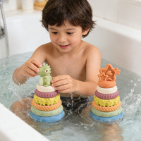 Jouets éducatifs, ensemble de jouets à empiler en forme de dinosaure, jouets en paille pour enfants, plastique souple, 7 pièces, sifflet BB, jouet flottant pour le bain d'été