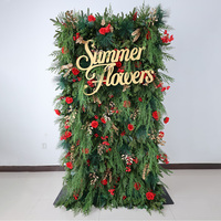 Backdrop dinding tanaman hijau buatan 5D ukuran 8x8 kaki untuk dekorasi acara Natal