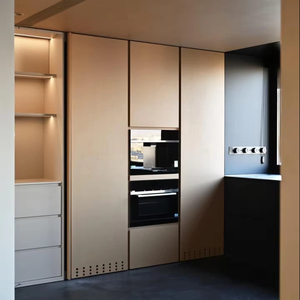 Cuisine moderne de style personnalisé avec îlot minimaliste intégré en bois de luxe pour cuisines contemporaines - Product Image 1