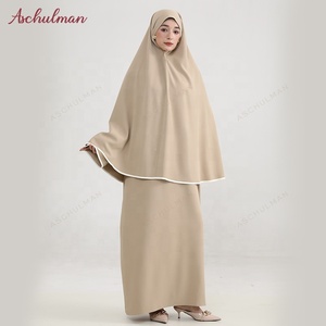 Aschulman 맞춤형 여성 이슬람 Khimar와 Abaya 세트 프리미엄 저지 라마단 겸손한 여성 Khimar Abaya - Product Image 2