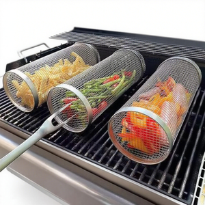 Stainless Steel <strong>Rolling</strong> BBQ Grill Basket - Cylindrical Barbecue <strong>Net</strong> for Outdoor Use - Product Image 6