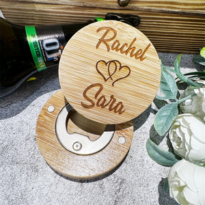 مخصصة الخيزران كوستر الثلاجة سلسلة المفاتيح جولة الديكور هدايا الزفاف شخصية المغناطيسي خشبية فتاحة زجاجات البيرة للضيوف - Product Image 6