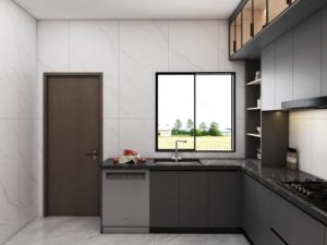 Muebles de Cocina Completos Personalizados de Estilo Minimalista, Gabinetes de Melamina en Forma de U con Fregadero - Product Image 3