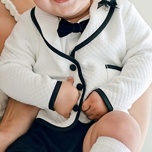 Motif solide 0-12 <span class=keywords><strong>mois</strong></span> bébé tenues 2-3 ans garçon ensemble de vêtements col tournant veste body pantalon avec poches - Product Image 3