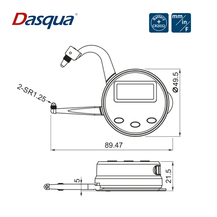 Dasqua 0-25mm 대형 LCD 디스플레이 디지털 두께 게이지 데이터 보류