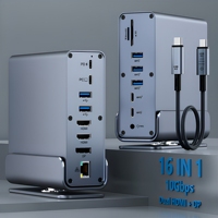 Station d'accueil USB-C 16-en-1 10 Gbit/s Triple Moniteur Double PD 100W Gigabit Ethernet SD TF Hub pour Ordinateur Portable