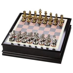 Factory Zinc Alloy Metal Chess Classic Game Collection Metal Chess Set with Deluxe Wood Board and Storage