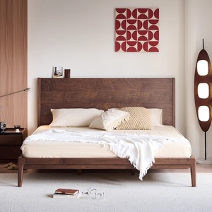Lit en bois massif de noyer noir d'Amérique du Nord, 1,8 m, plateforme, dossier haut, style minimaliste, meubles de chambre à coucher - Product Image 3