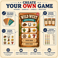 Tarjetas de juego Wild West Pull Tab con cinco ventanas abatibles, boletos de premio instantáneo personalizados para fiestas de vaqueros, eventos y recaudaciones de fondos
