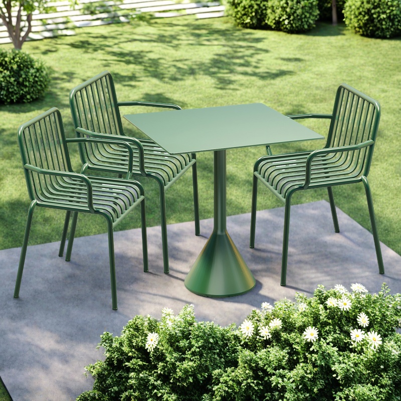 Green-one table and 3 chairs-square table (armrest)