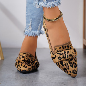Zapatos planos con estampado de leopardo para mujer, mocasines informales de tela tejida con punta puntiaguda y decoración de lazo, mocasines informales para uso diario - Product Image 2
