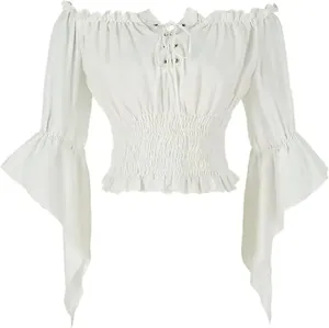 Chemisier paysan Echo Renaissance pour <span class=keywords><strong>femme</strong></span>, à manches trompette, style Steampunk, <span class=keywords><strong>Pirate</strong></span>, Médiéval, pour Cosplay, Haut Corset - Product Image 2