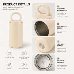Custom Logo 500ml Minimalist Stainless Steel Vacuum Bottle 17oz Nordic Style Insulated Tumbler with Ring Handle - Product Image 4