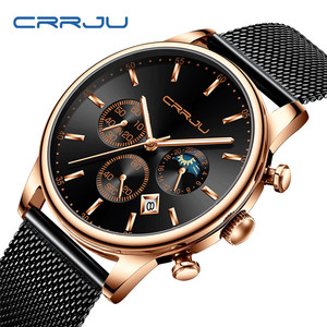 Montres pour hommes CRRJU 2266, décontractées, avec bracelet en maille, or rose, sport, quartz, étanches, logo personnalisé, Reloj Para Hombre - Product Image 4