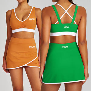 Conjuntos de ropa deportiva para yoga al por mayor, Sujetador deportivo para exteriores, falda de tenis y golf, deportes, gimnasio, contraste de colores, conjuntos de traje de 2 uds para mujer - Product Image 1