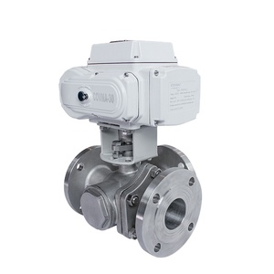 วาล์วบอลไฟฟ้าแบบมอเตอร์ Covna Hk60-Q-TF DN80 ขนาด 3 นิ้ว 3 ทาง แบบ L-Port แรงดัน 24V DC วัสดุ CF8M สแตนเลส พร้อมข้อต่อแบบหน้าแปลน - Product Image 1