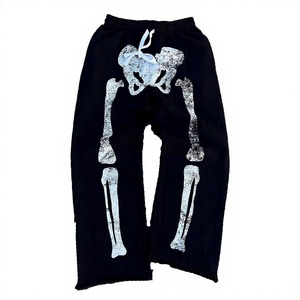 Pantalones Deportivos Negros para Hombre con Estampado de Esqueleto, Cintura Elástica con Cordón, Joggers Casuales Transpirables para Otoño - Product Image 1