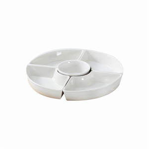 Porzellan Fünfteiliges Snack-Platten-Set Japanischer Stil Dessert Abendessen Obst Kalte Speisen Teller Rund Einfarbiges Muster - Product Image 5