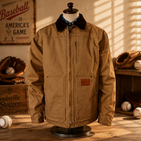 Veste de travail en toile de canard style Detroit pour homme GENFONT, col en velours côtelé, lavage enzymatique, fermeture éclair robuste, vêtements de travail d'hiver