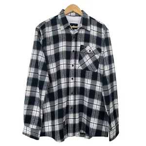 Custom Men's Standard-Fit Long Sleeve Brushed Flannel Casual Black and White Flannel Shirts Cotton Lumberjack