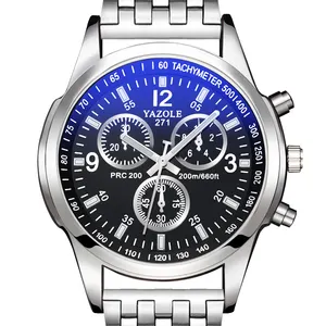 YAZOLE D 271-S-Reloj de pulsera de acero inoxidable para hombre, de lujo, de marca privada, de cristal azul, 2020