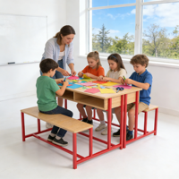 Mesa y Silla Escolar Doble de MDF de Nuevo Diseño, Muebles Escolares Modernos para Aula, Mesa de Banco para Dos Personas Conectada con Dos Cajones