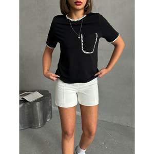 Camiseta Casual Holgada para Mujer Topshow, Diseño con Estampado de Punto de Pastor Negro, Logotipo de Alta Calidad, Transpirable - Product Image 2