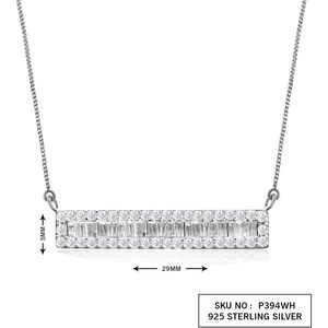 Jewelspaark Diamond Bar Pendant Necklace 0.94 Cttw Baguette Cut Rhodium Plated 925 Sterling Silver <b>Rope</b> <b>Chain</b> Women's Everyday - Product Image 4