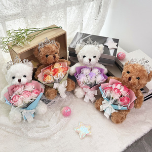 กล่องของขวัญสบู่ดอกไม้กลิ่นกุหลาบวันแม่สุดน่ารัก & ตุ๊กตาหมีเท็ดดี้ ของขวัญวันเกิด วันวาเลนไทน์ ตุ๊กตาหมีเท็ดดี้การ์ตูน - Product Image 2