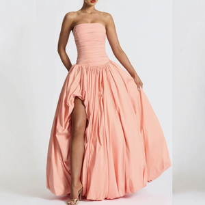 Abiti senza spalline con orlo plissettato gonfio da donna <span class=keywords><strong>estate</strong></span> Sexy senza maniche Modulare abiti sottili da sera eleganti abiti lunghi - Product Image 4