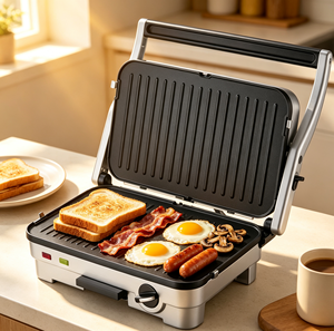 Grill électrique Anbolife à prix avantageux, 4 tranches, 1800W, plaques amovibles double face, antiadhésives, 90° °   &180 °   Grill à sandwichs ouverts - Product Image 4