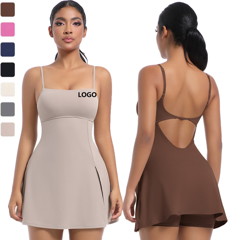 XW-7080 Backless Custom Athletic Slimming Fitness Casual Sportswear  Wholesale Women Gym Sports Tennis Dress