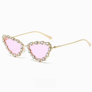 משקפי שמש אופנתיים חדשים עם מסגרת מתכת ואבני חן, משקפי שמש לנשים בעיצוב עין חתול עם יהלומים - Product Image 6