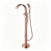 Robinet de douche sur pied moderne en or rose brossé avec jet de pluie, 1 poignée, hauteur 1065 mm, pour salle de bain
