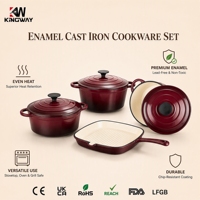Ensemble de casseroles en fonte émaillée écologique moderne de 7 pièces avec couvercles en fer, résistant au four et au lave-vaisselle, pour la cuisine
