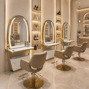 Diseño Interior Personalizado para Salón de Belleza, Muebles de Salón de Belleza Color Crema, Estación de Estilismo de Lujo, Solución Completa para Equipamiento de Salón - Product Image 1