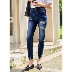 Sidefeel Mujer Azul Marino Talla 6 Jeans Transpirable Pierna Recta Desgastada Zimbaplatinum Denim Pantalones Lazo Decorativo Hecho China - Product Image 1