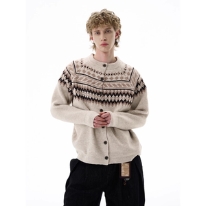 Pull en maille jacquard Fair Isle nordique <span class=keywords><strong>de</strong></span> luxe avec logo personnalisé, 100 % coton mérinos, standard, chaud, anti-rétrécissement, pour hommes - Product Image 2