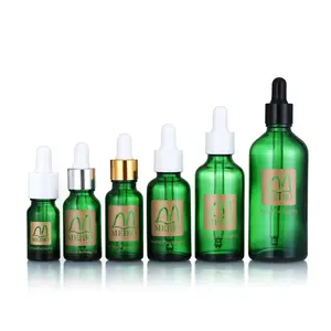 Botol Kaca Serum Hijau Transparan, 5Ml 10Ml 15Ml 20Ml 30Ml 50Ml 100Ml dengan Atas Anak-anak