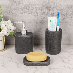 Ensemble d'accessoires de salle de bain <span class=keywords><strong>5</strong></span> pièces avec porte-brosse à dents en résine porte-distributeur de savon coton-tige/tampon/boule conteneur pot - Product Image 5